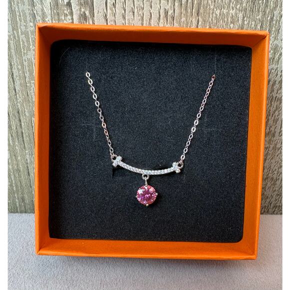 None and/or Unknown Jewelry - NEW 1ct Pink Sakura Moissanite on 16-18" 925 Silver Necklace